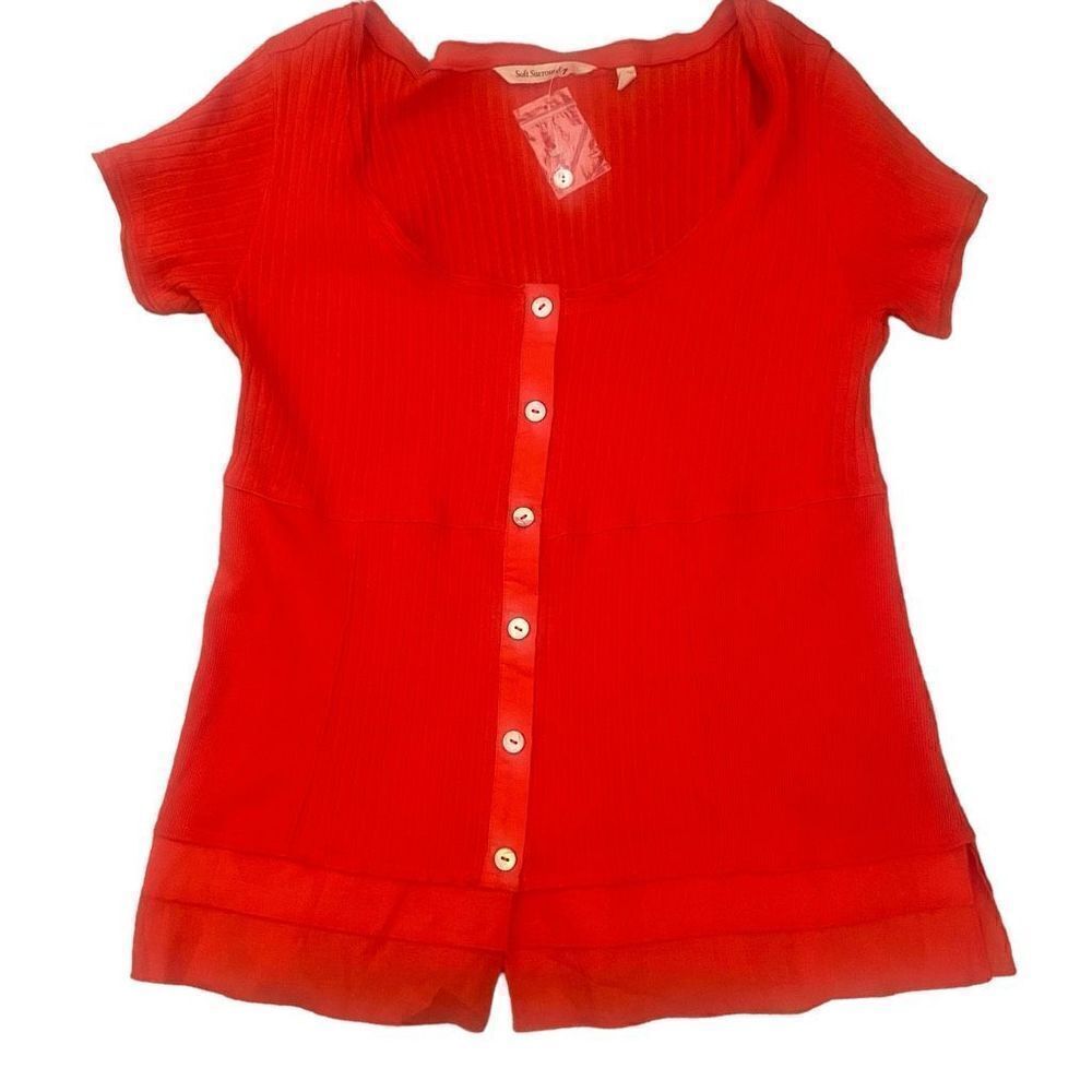 NWOT Soft Surroundings Sz M Roma Ribbed Tee Top Tiered Ruffle Scoop-Neck Orange